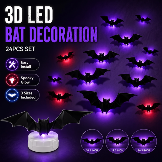Light-Up 3D Bat Wall Stickers – 24 Pack