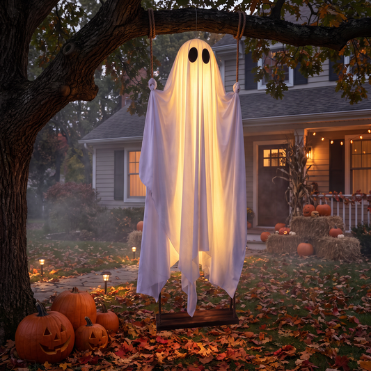 Swing-Style Hanging Ghost with String Lights
