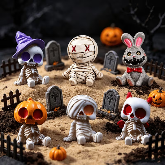 Mini Skeleton & Mummy Resin Figurines – 6 Pack