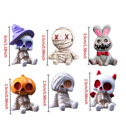 Mini Skeleton & Mummy Resin Figurines – 6 Pack